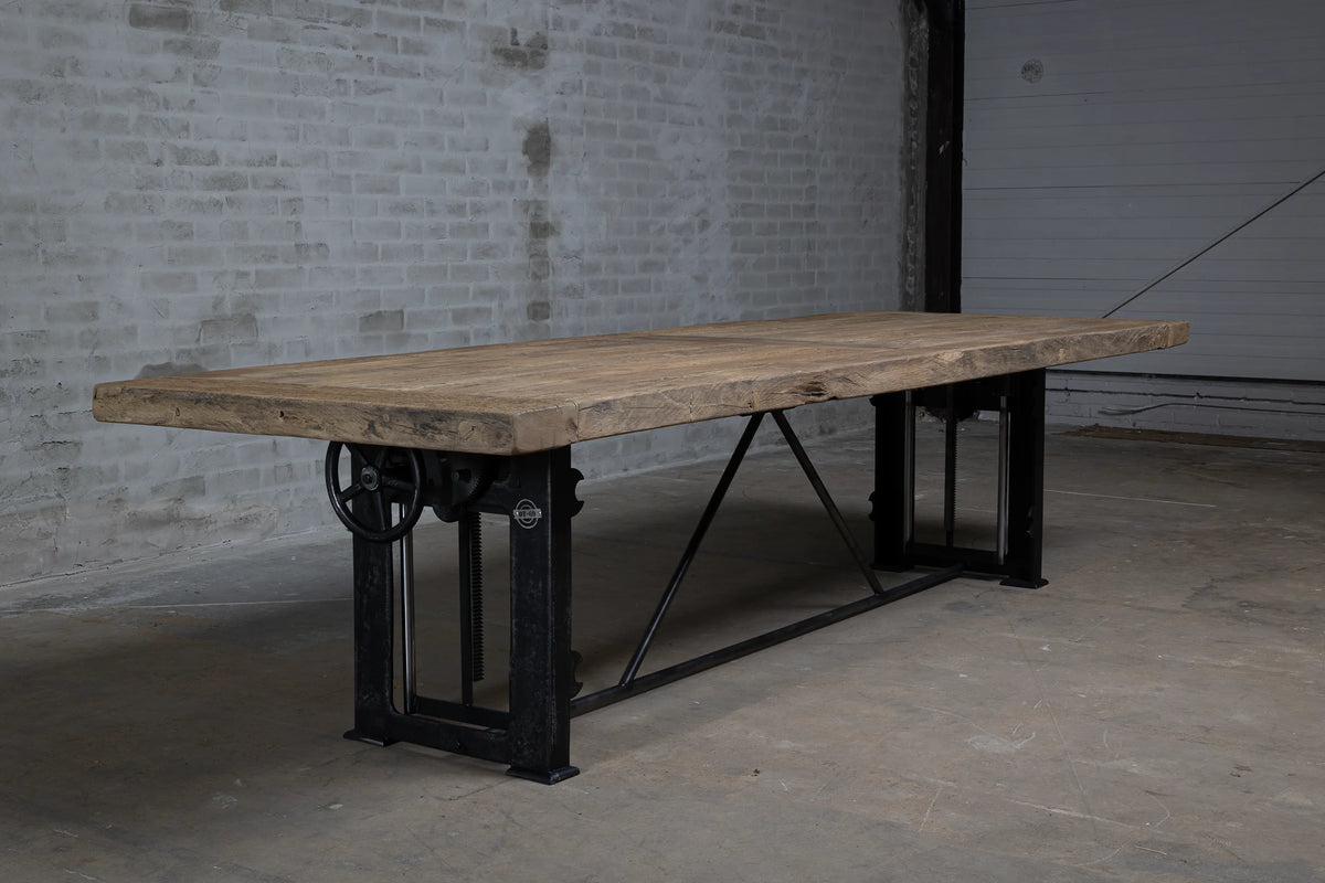 Industrial old oak dining table height adjustable – DT02