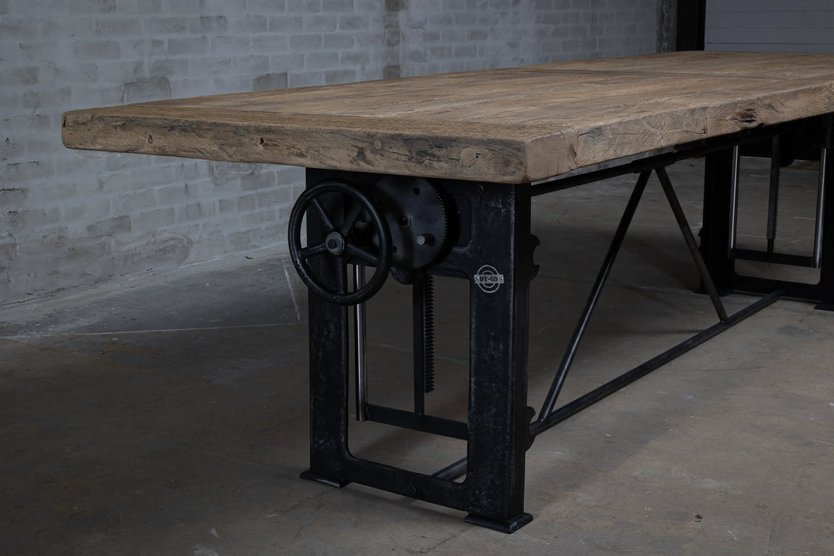 Industrial old oak dining table height adjustable – DT02