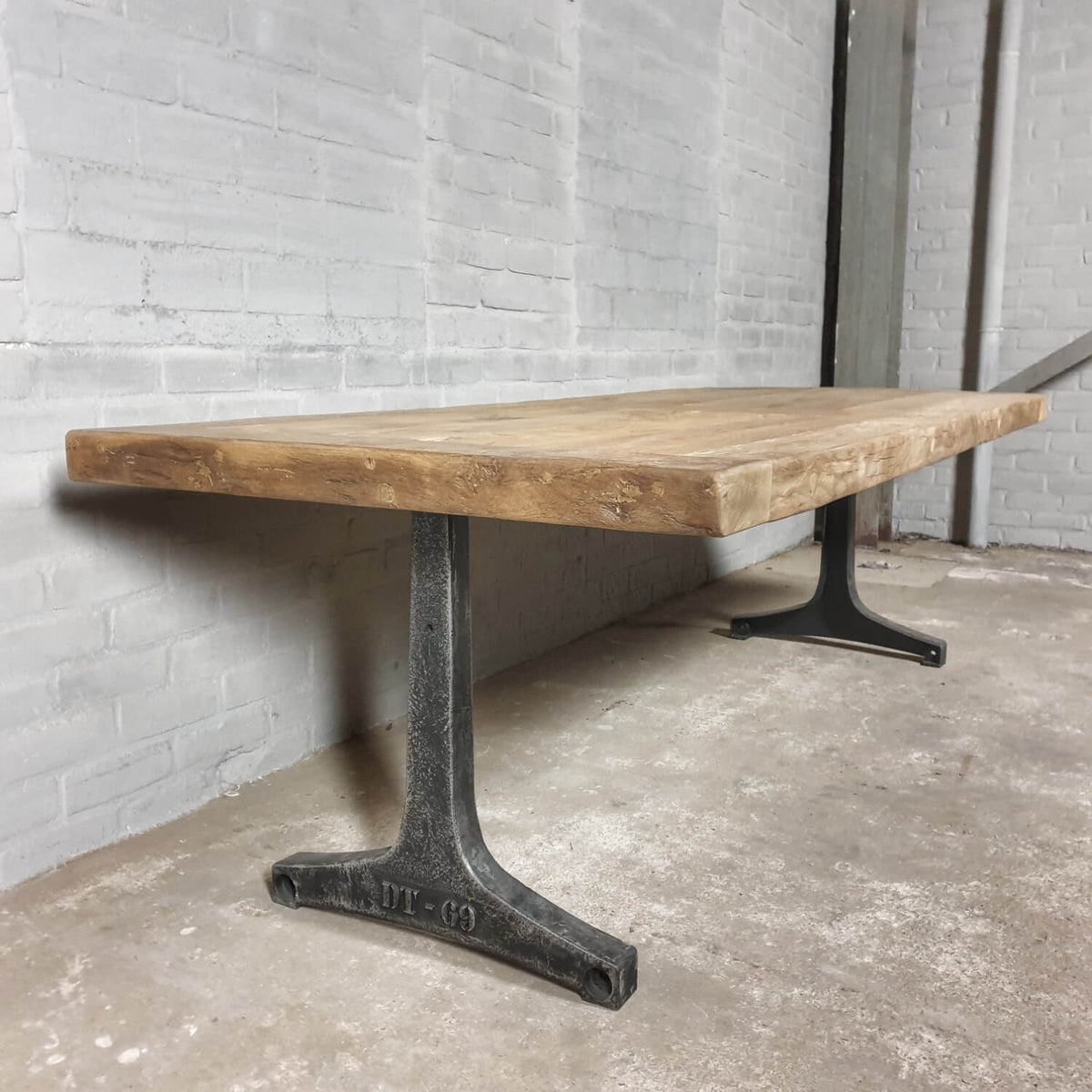 Industrial oak dining table with metal base custom made – DT37