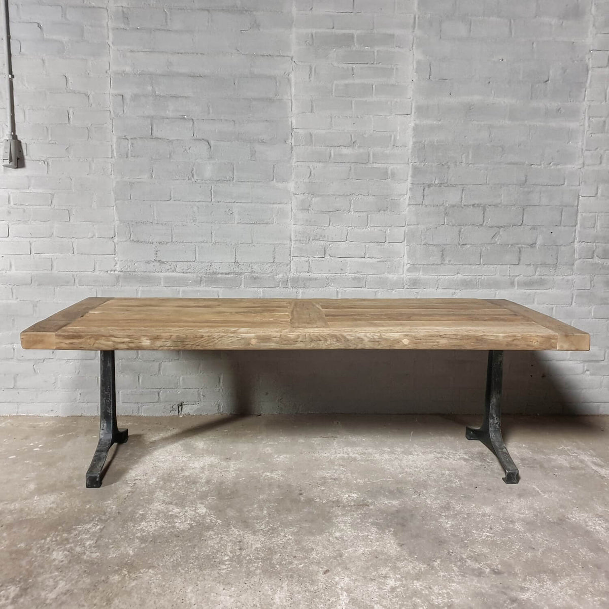 Industrial oak dining table with metal base custom made – DT37