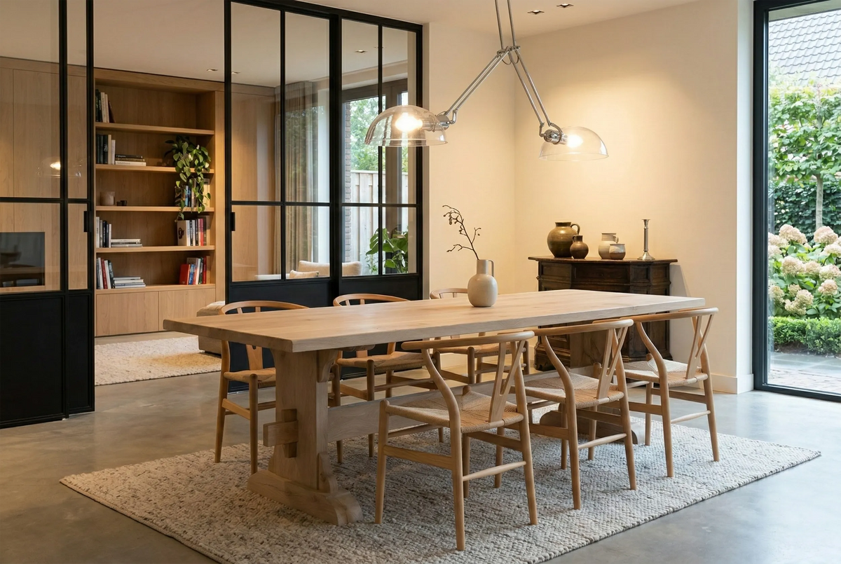 Oakwood castle table made of rustic planks – G002