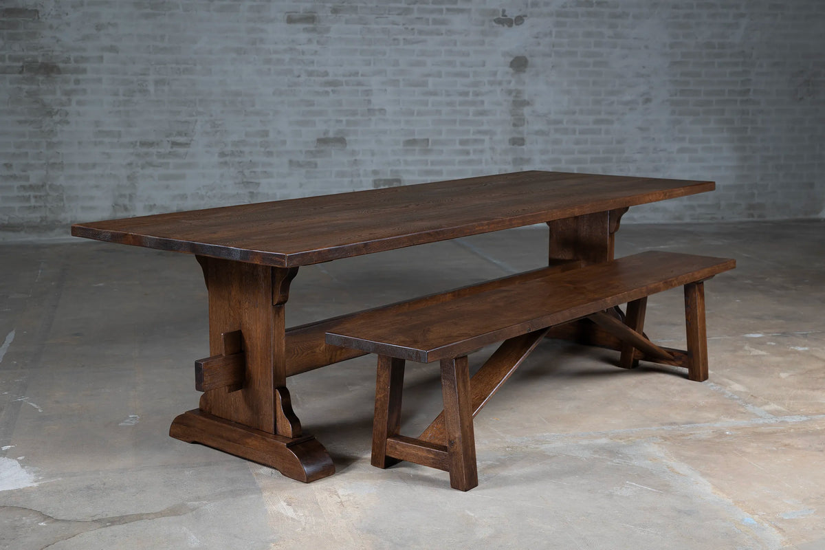 Dark oak dining table made from rustic planks – G002-D