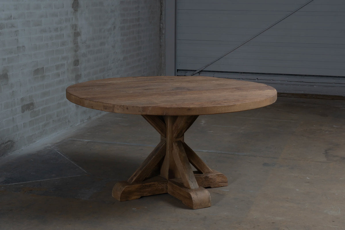 Round refectory dining table – old oak table top – Basel – H017