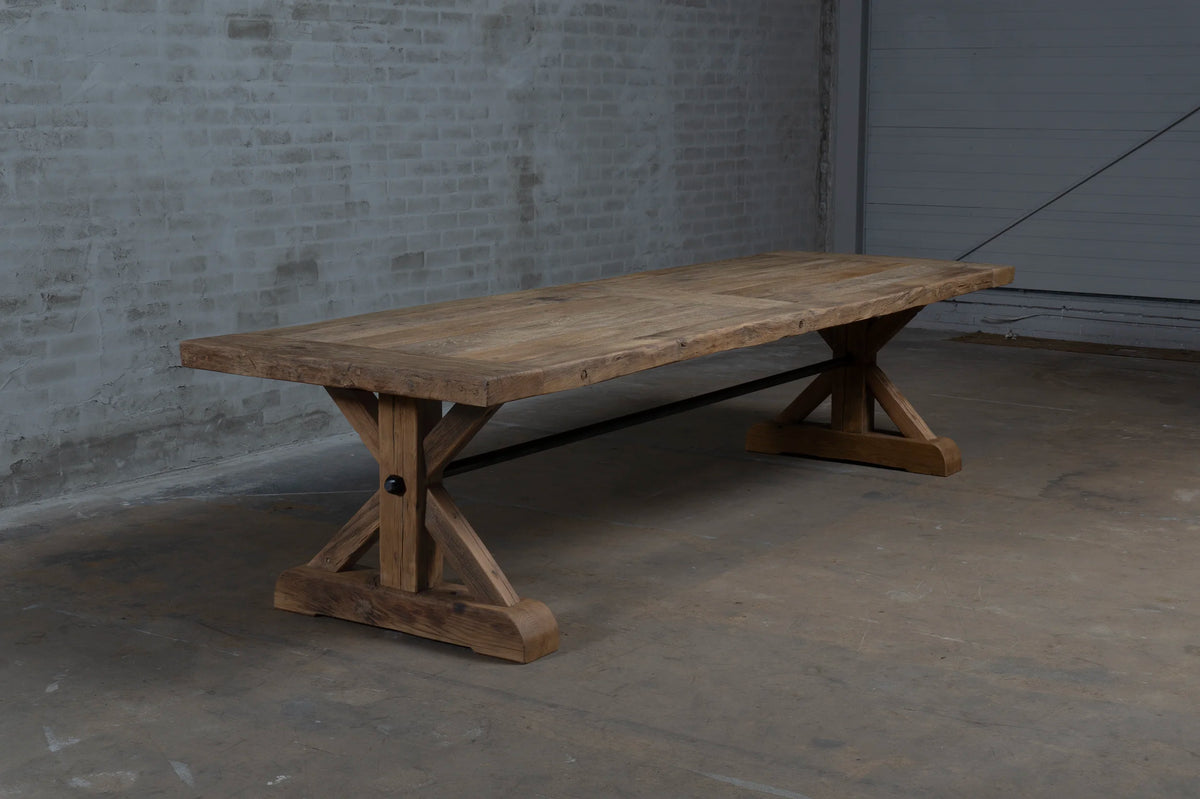 Reclaimed oak refectory table Grindelwald – 7cm thick – H020
