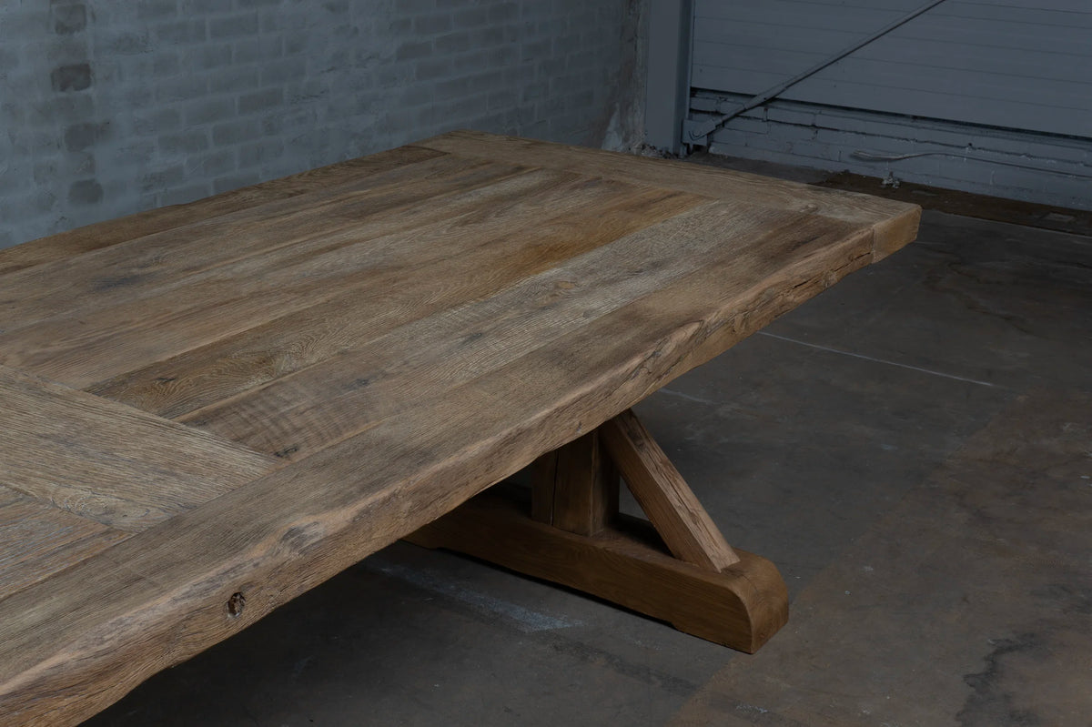 Reclaimed oak refectory table Grindelwald – 7cm thick – H020