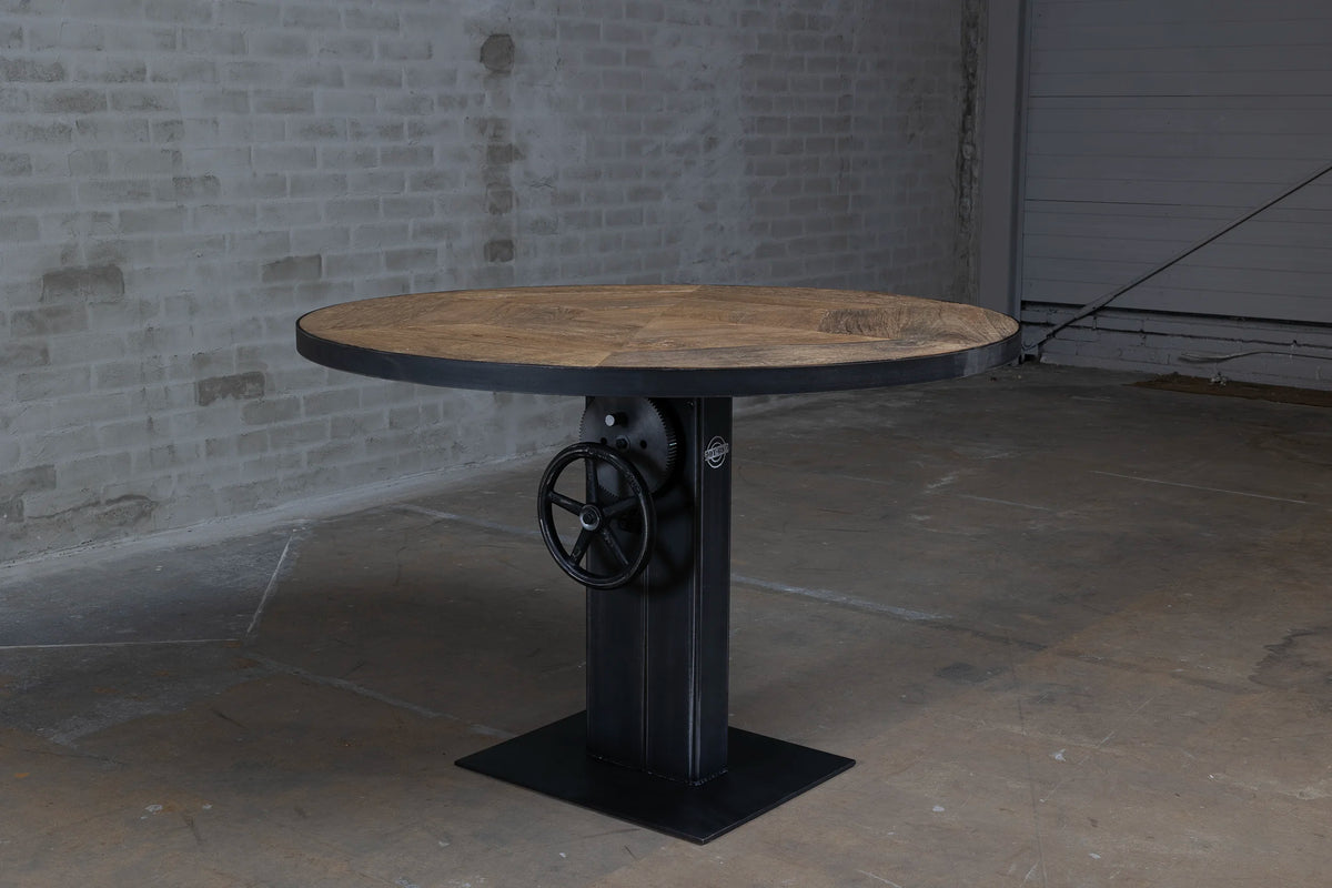 Round Height Adjustable Bistro Table with Old Oak Table Top – DT44