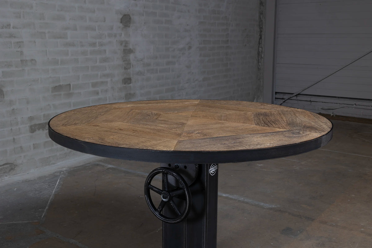 Round Height Adjustable Bistro Table with Old Oak Table Top – DT44
