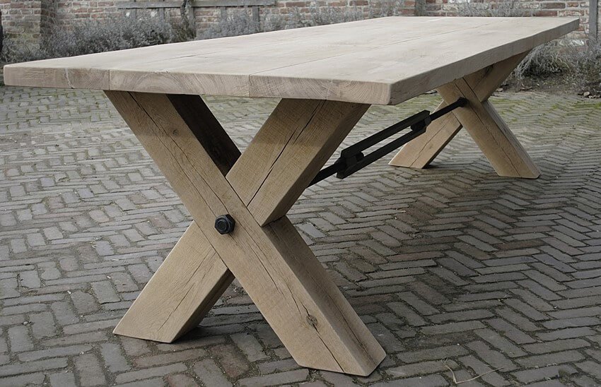 Industrial oak dining table with cross legs – G001