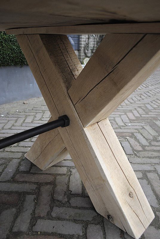 Industrial oak dining table with cross legs – G001