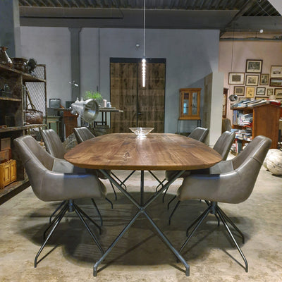 Ovale Amerikaans notenhouten tafel- modern onderstel van staal - IND716