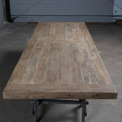 In height adjustable oak dining table – industrial design – IND736