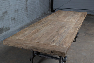 In height adjustable oak dining table – industrial design – IND736