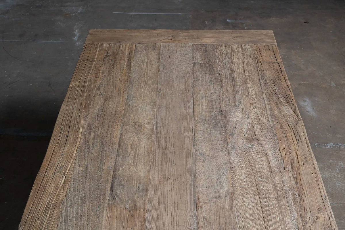 In height adjustable oak dining table – industrial design – IND736