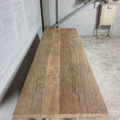 Industrial table with a 7cm sunburned reclaimed oak top – DT06