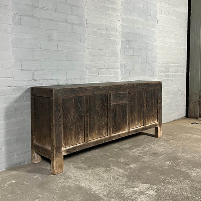 Rustic Chinese sideboard of black elm wood | 5 doors D033