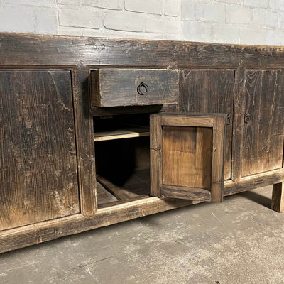 Rustic Chinese sideboard of black elm wood | 5 doors D033