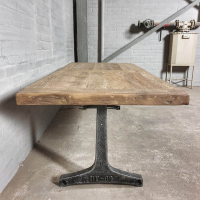 Industrial oak dining table with metal base custom made – DT37