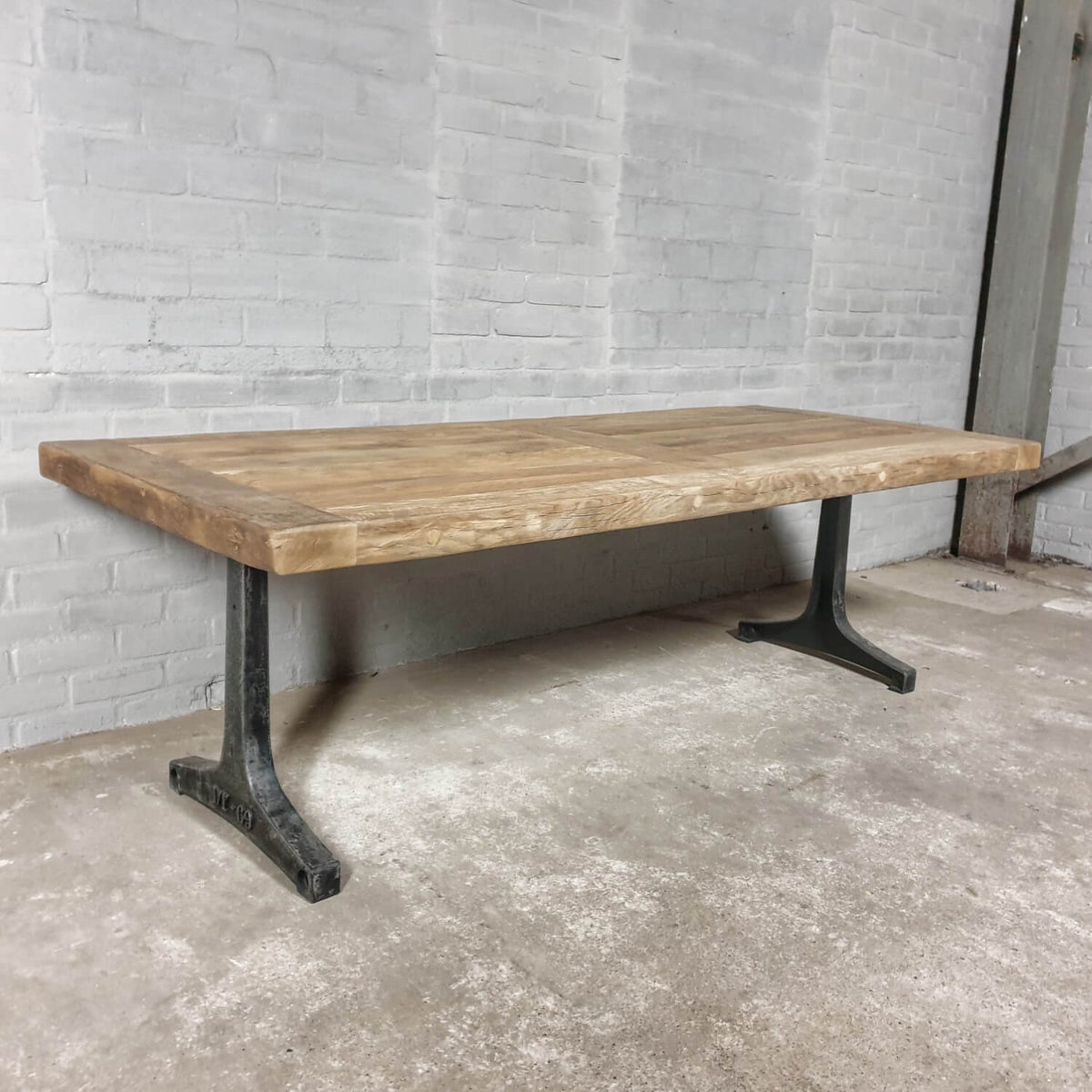 Industrial oak dining table with metal base custom made – DT37