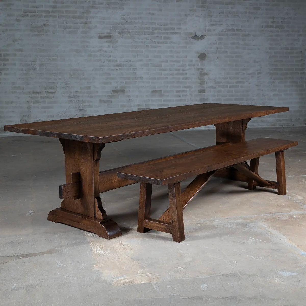Dark oak dining table made from rustic planks – G002-D