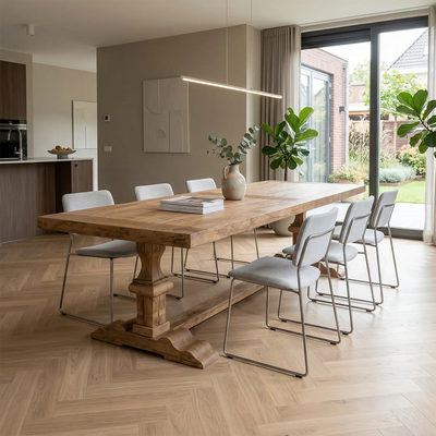 Stijlvolle oud eikenhouten kloostertafel model batenburg op maat gemaakt