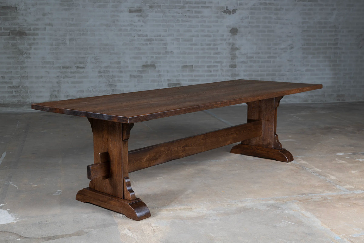 Dark oak dining table made from rustic planks – G002-D