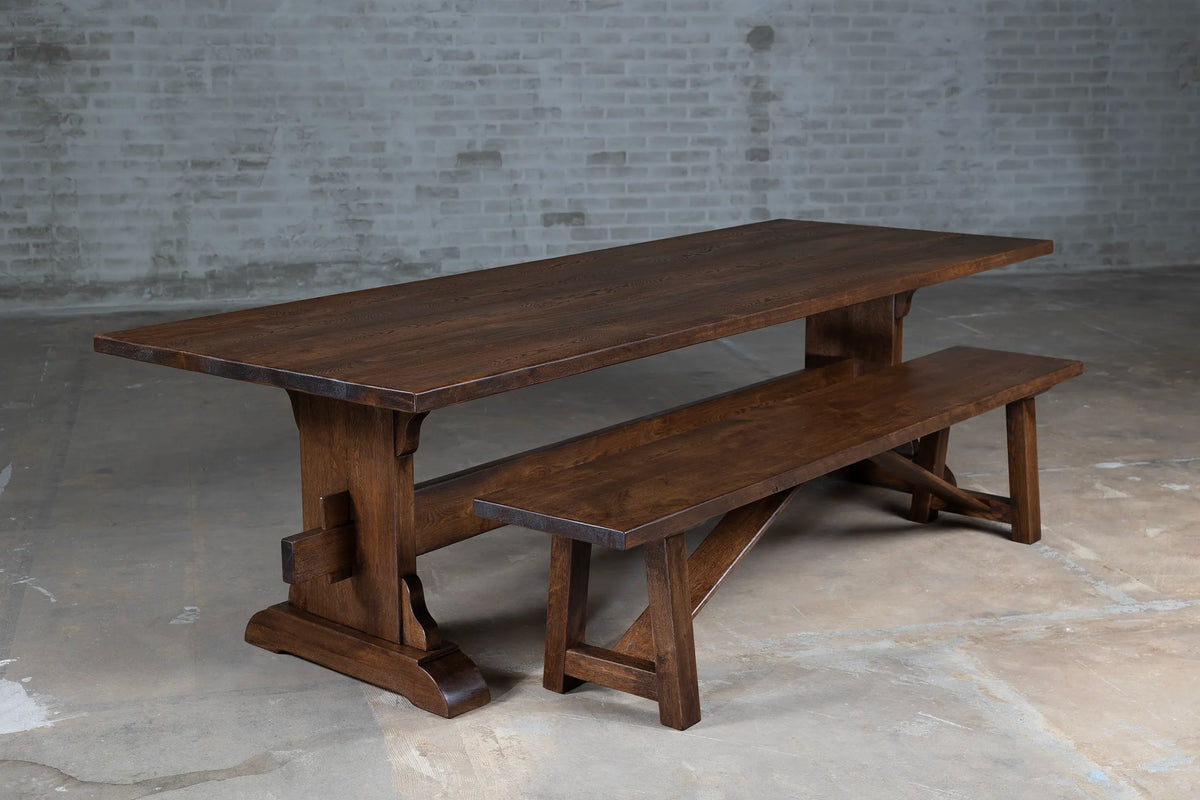 Dark oak dining table made from rustic planks – G002-D