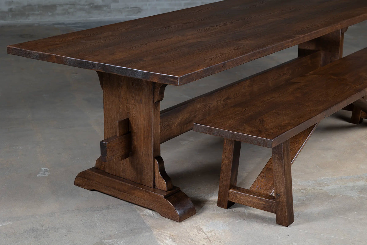Dark oak dining table made from rustic planks – G002-D