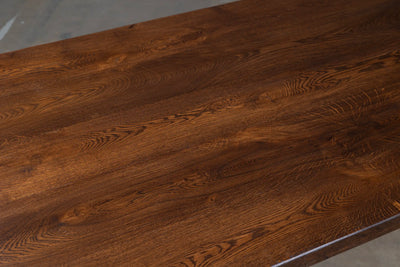 Dark oak dining table made from rustic planks – G002-D