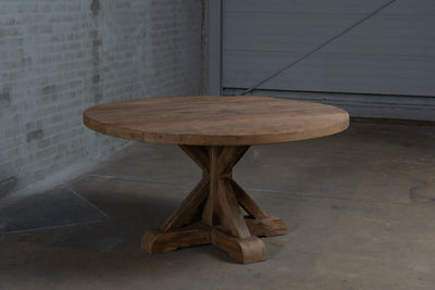 Round refectory dining table – old oak table top – Basel – H017