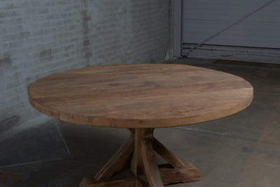Round refectory dining table – old oak table top – Basel – H017