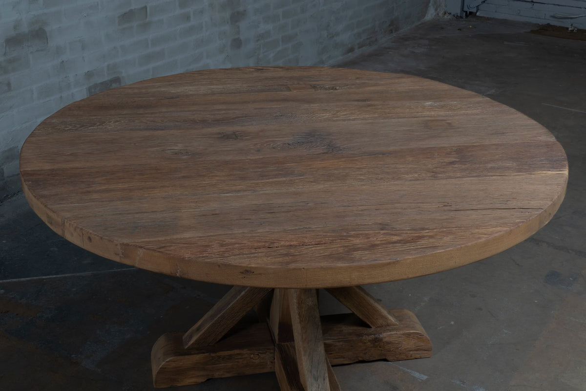 Round refectory dining table – old oak table top – Basel – H017