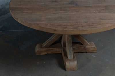 Round refectory dining table – old oak table top – Basel – H017