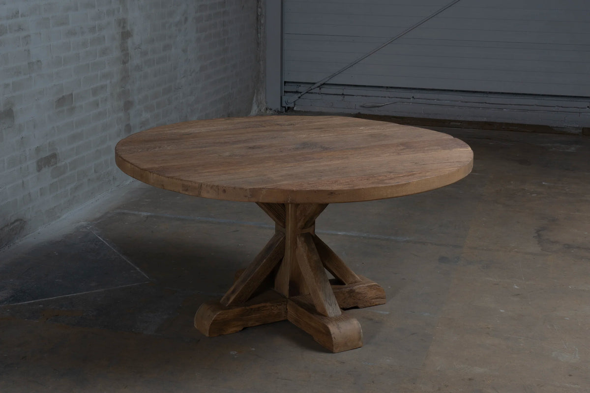 Round refectory dining table – old oak table top – Basel – H017