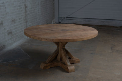 Round refectory dining table – old oak table top – Basel – H017