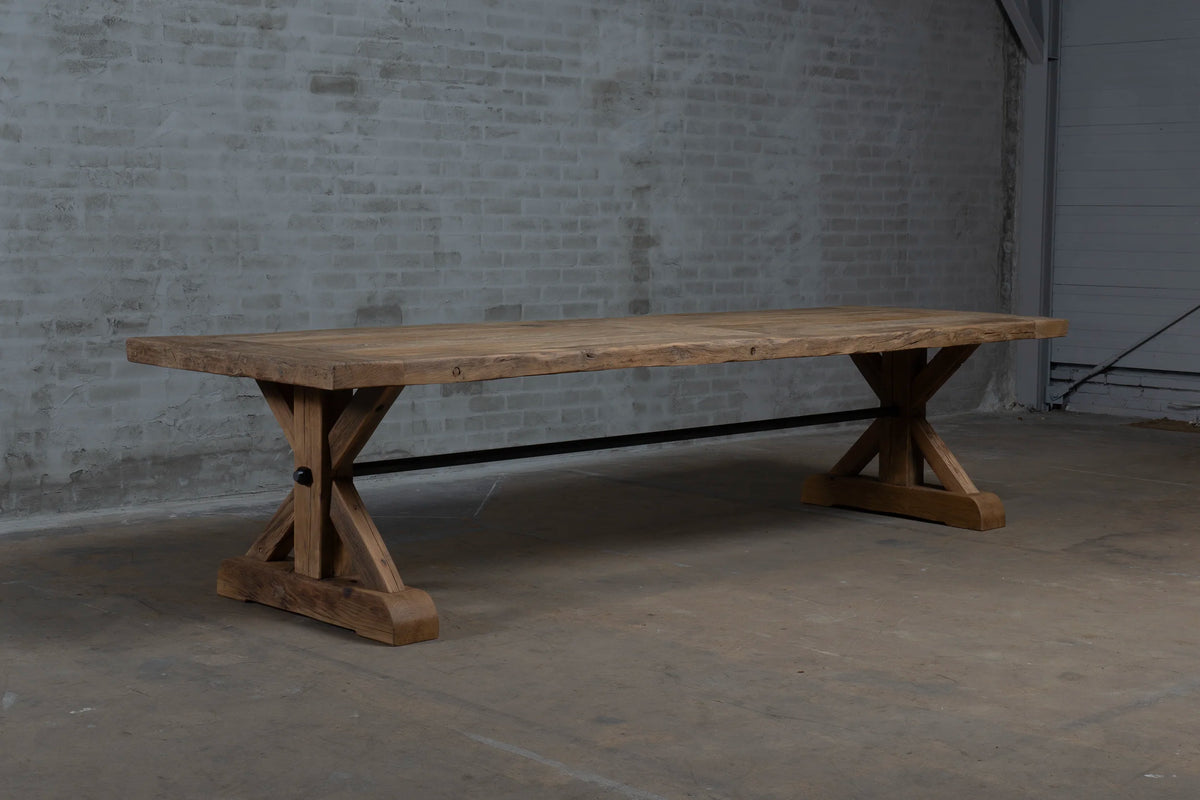 Reclaimed oak refectory table Grindelwald – 7cm thick – H020