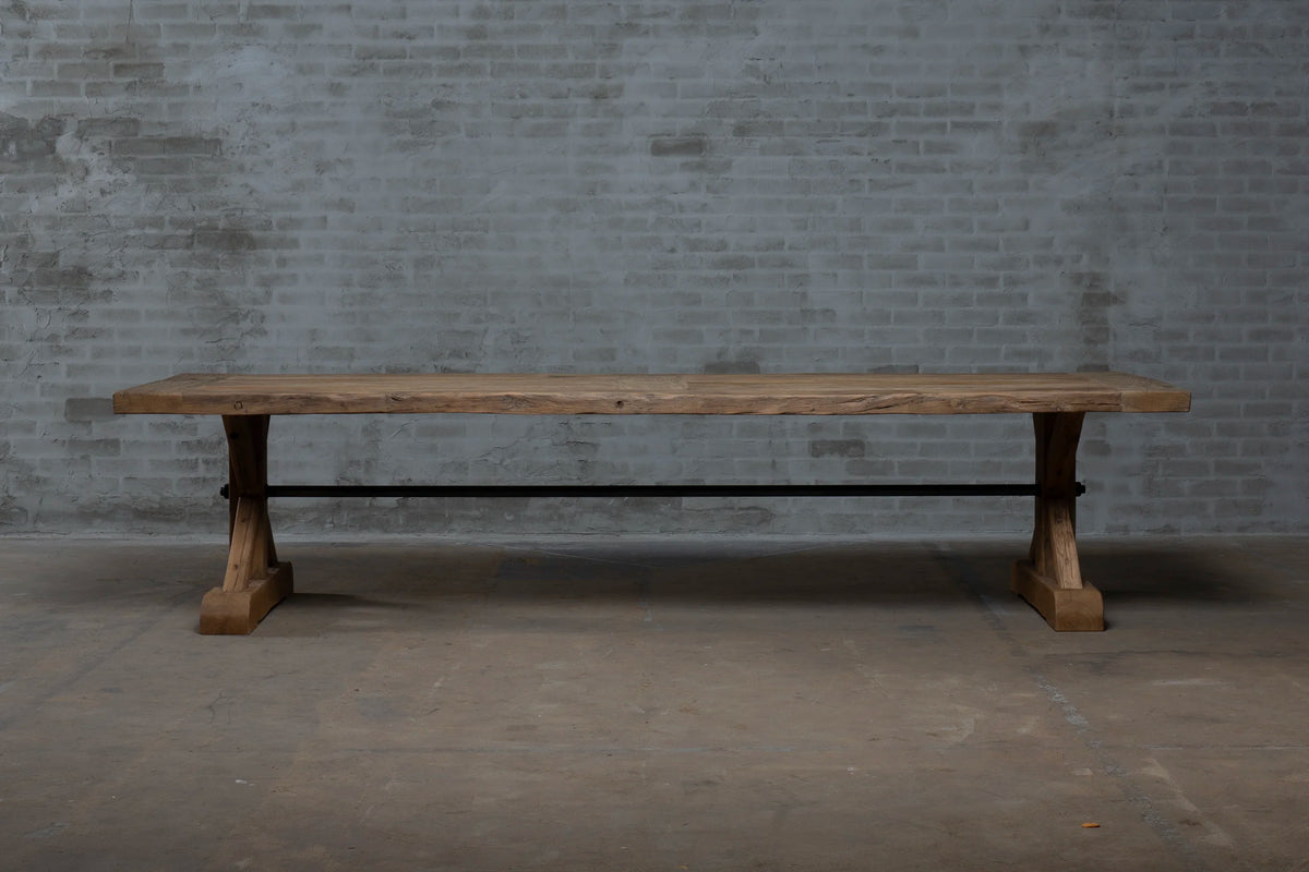 Reclaimed oak refectory table Grindelwald – 7cm thick – H020