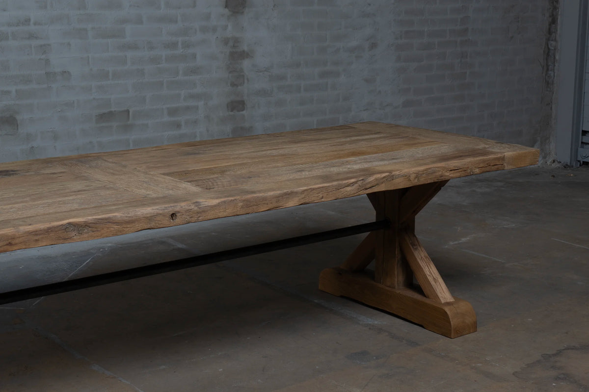 Reclaimed oak refectory table Grindelwald – 7cm thick – H020