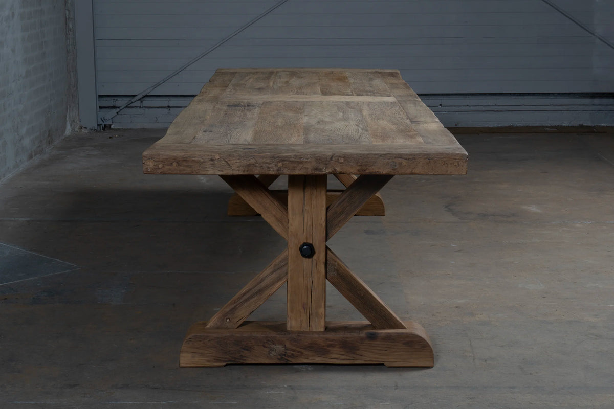 Reclaimed oak refectory table Grindelwald – 7cm thick – H020