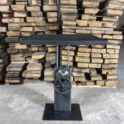 Height adjustable crank table – charred oak tabletop – DT40