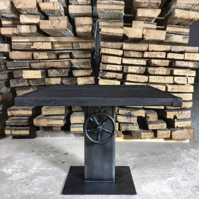 Height adjustable crank table – charred oak tabletop – DT40