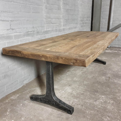Industrial oak dining table with metal base custom made – DT37