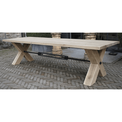 Industrial oak dining table with cross legs – G001