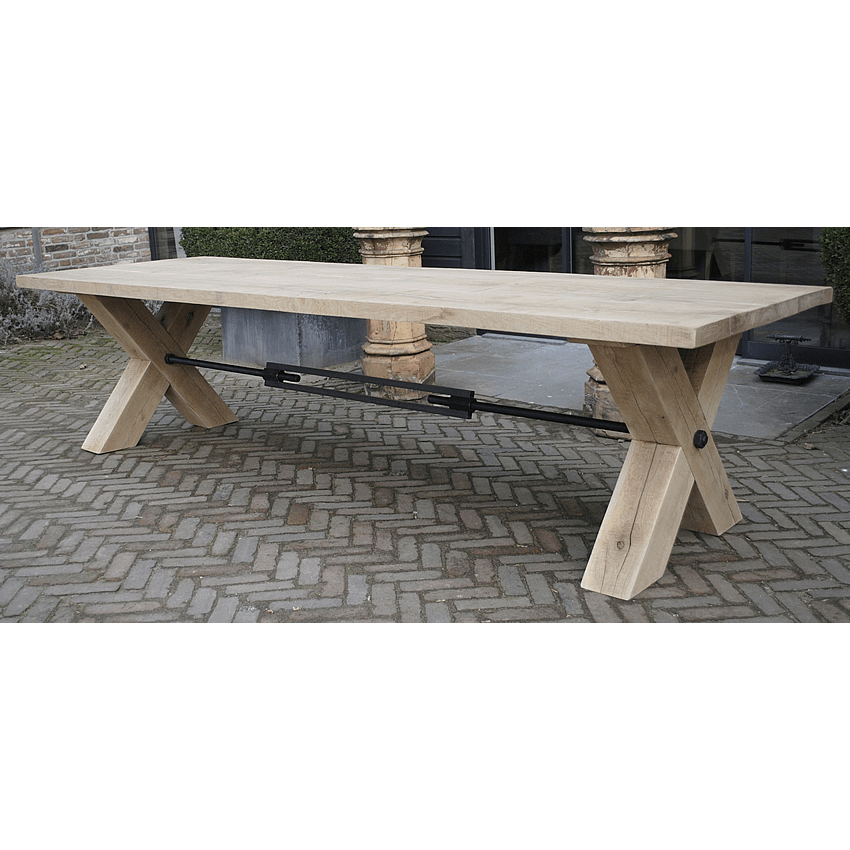 Industrial oak dining table with cross legs – G001
