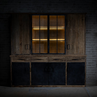 Oak dresser in country style with doors and glass display – K004