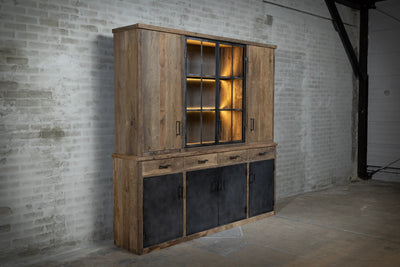 Oak dresser in country style with doors and glass display – K004