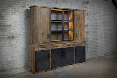 Oak dresser in country style with doors and glass display – K004