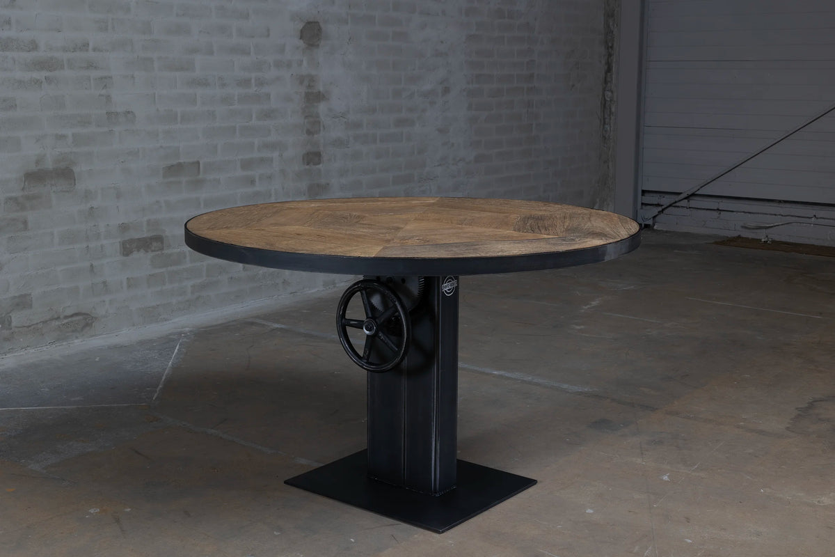 Round Height Adjustable Bistro Table with Old Oak Table Top – DT44