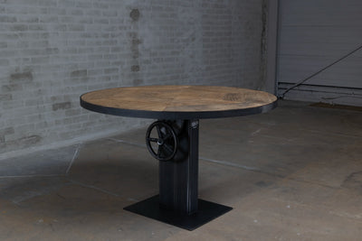Round Height Adjustable Bistro Table with Old Oak Table Top – DT44
