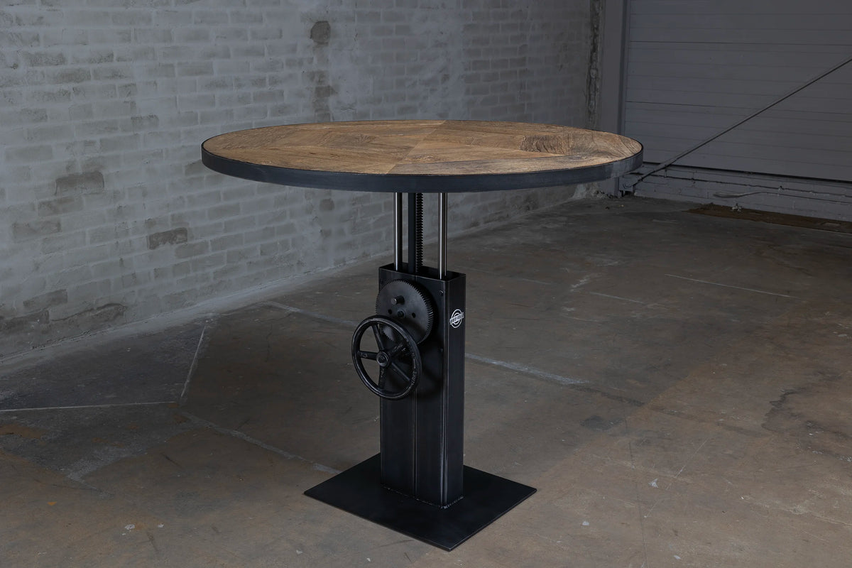Round Height Adjustable Bistro Table with Old Oak Table Top – DT44