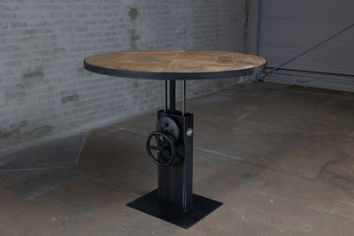 Round Height Adjustable Bistro Table with Old Oak Table Top – DT44